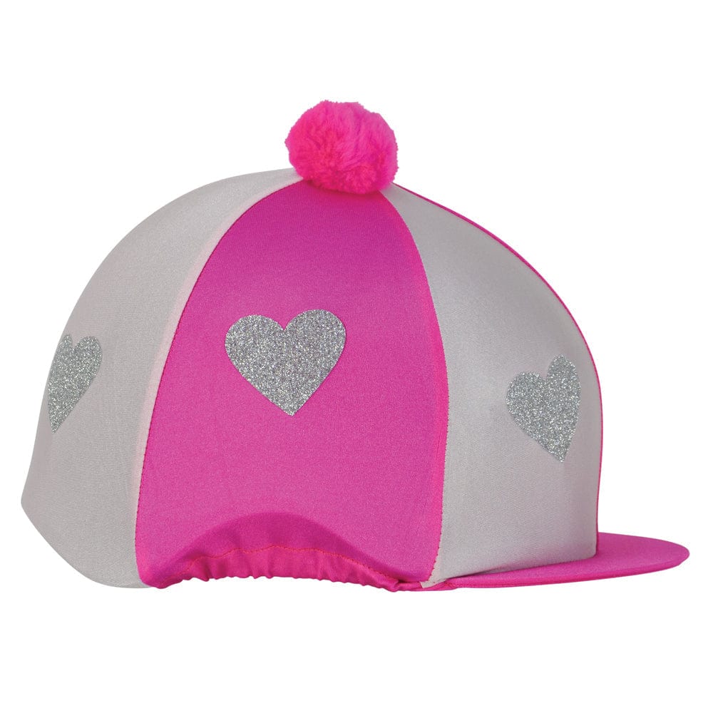 Love Heart Glitter Hat Cover by Little Rider - Pink/Silver/Light Pink